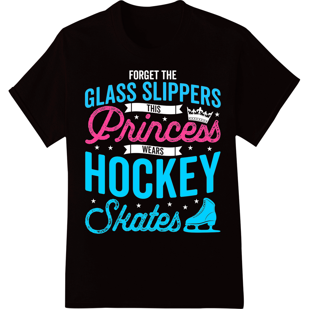 Glass Slippers Princess Hockey Skates | DTF Print Transfer on black shirt - SUPERDTF-DTF Prints-DTF Transfers-Custom DTF Prints