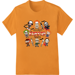 Spooky Chibi Horror Characters - Halloween DTF Print featuring professional bulk t-shirt printing