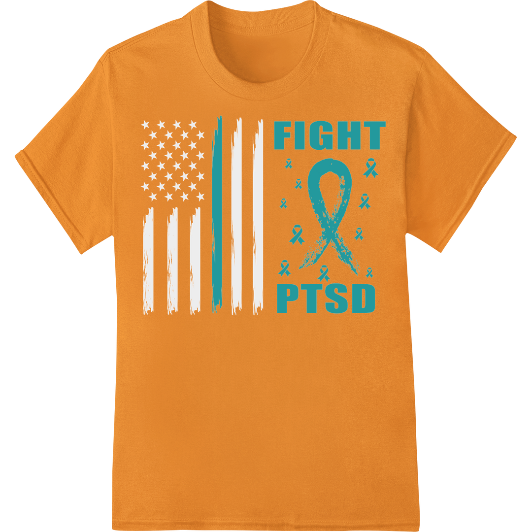 Fight PTSD Teal Ribbon DTF Print Heat Transfer Design on orange shirt - SUPERDTF-DTF Prints-DTF Transfers-Custom DTF Prints