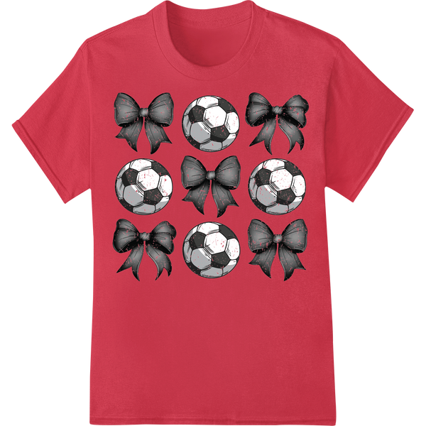 Elegant Soccer Ball Bow Pattern Heat Transfer Print on red shirt - SUPERDTF-DTF Prints-DTF Transfers-Custom DTF Prints