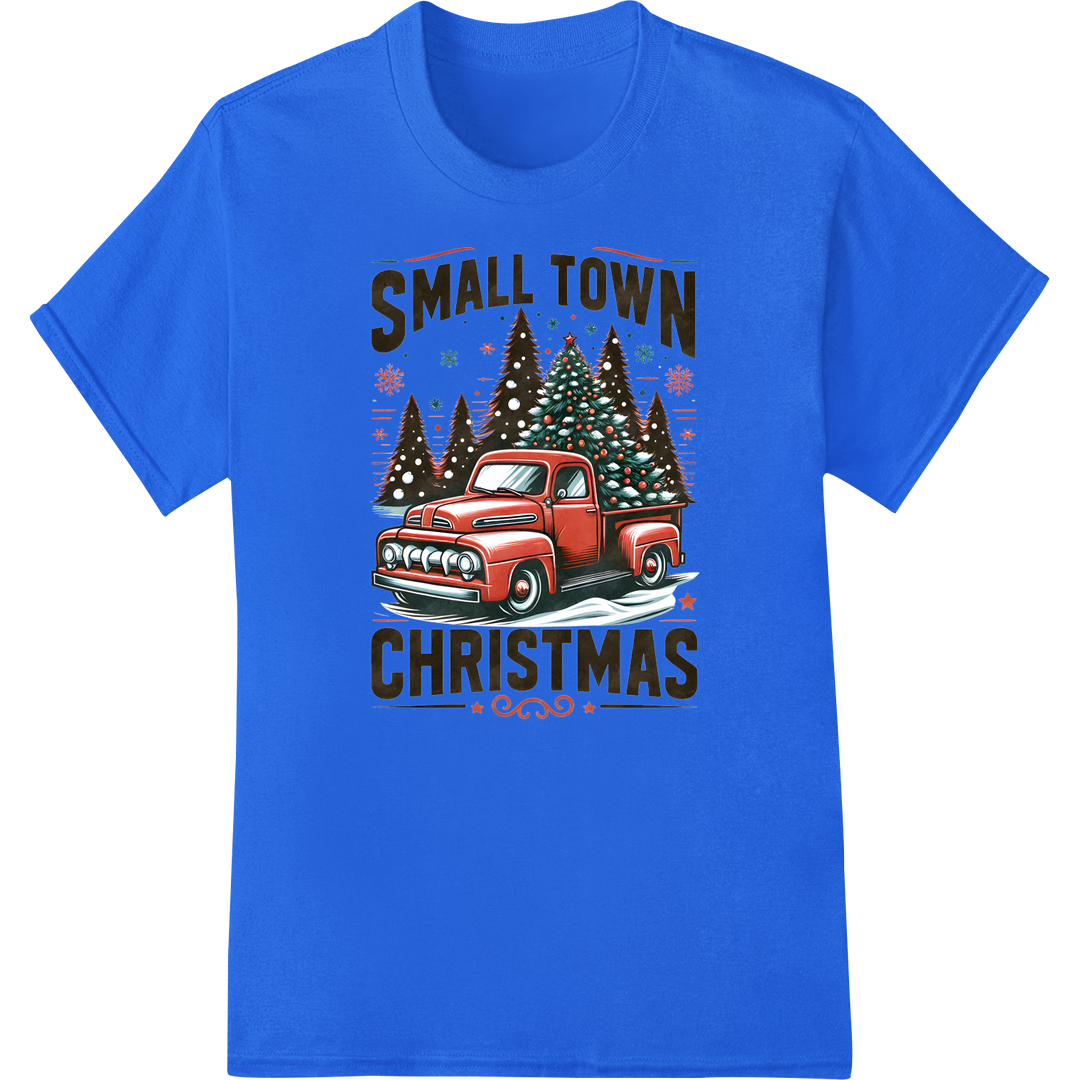 Vintage Pickup Truck Christmas Trees Heat Transfer Print on blue shirt - SUPERDTF-DTF Prints-DTF Transfers-Custom DTF Prints