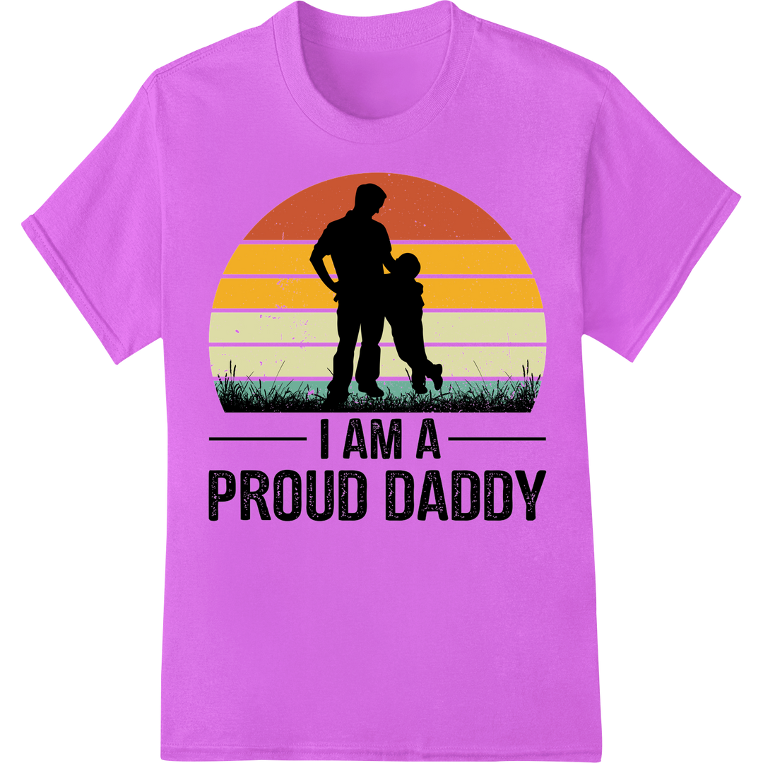 Retro 'I AM A PROUD DADDY' Father's Day DTF Transfer Print on purple shirt - SUPERDTF-DTF Prints-DTF Transfers-Custom DTF Prints