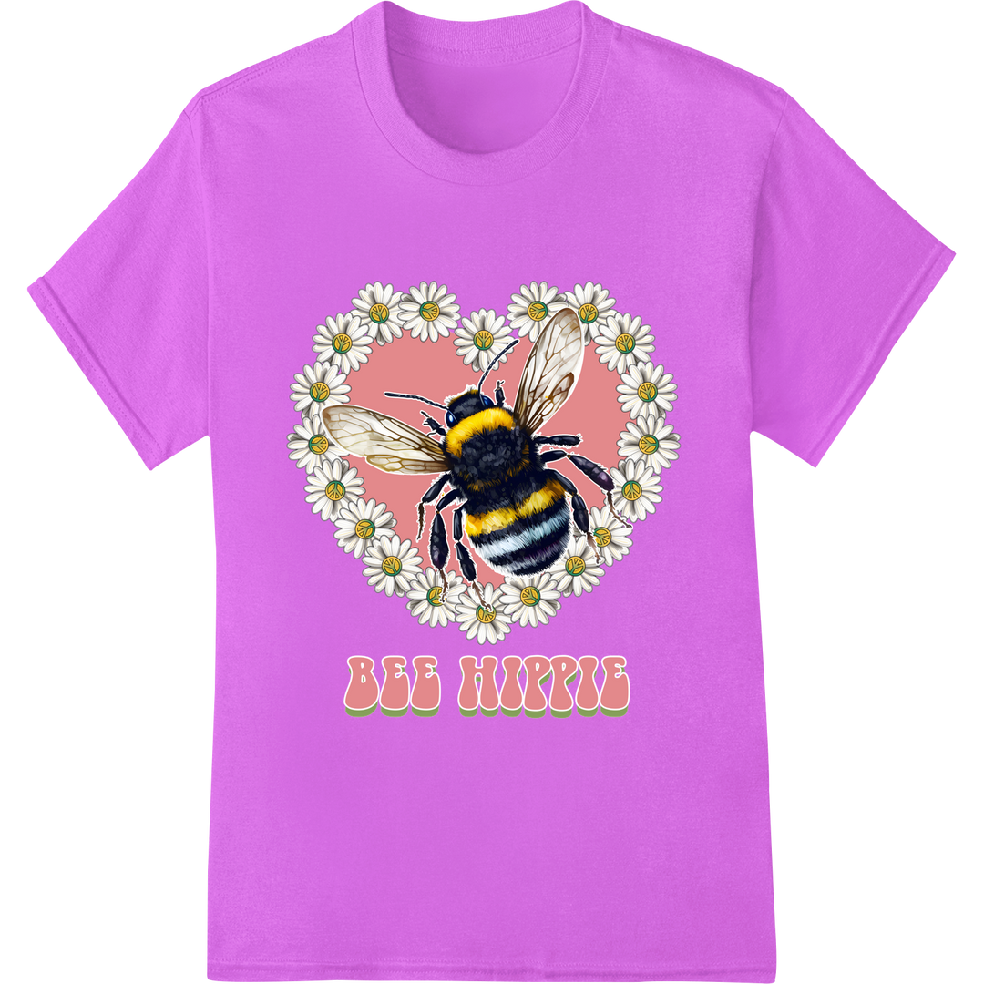 Adorable Hippie Bee Valentine's Day DTF Print Heat Transfer on purple shirt - SUPERDTF-DTF Prints-DTF Transfers-Custom DTF Prints