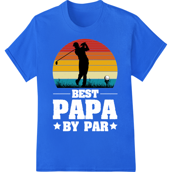 Retro Sunset Golfer Father's Day DTF Print Heat Transfer on blue shirt - SUPERDTF-DTF Prints-DTF Transfers-Custom DTF Prints