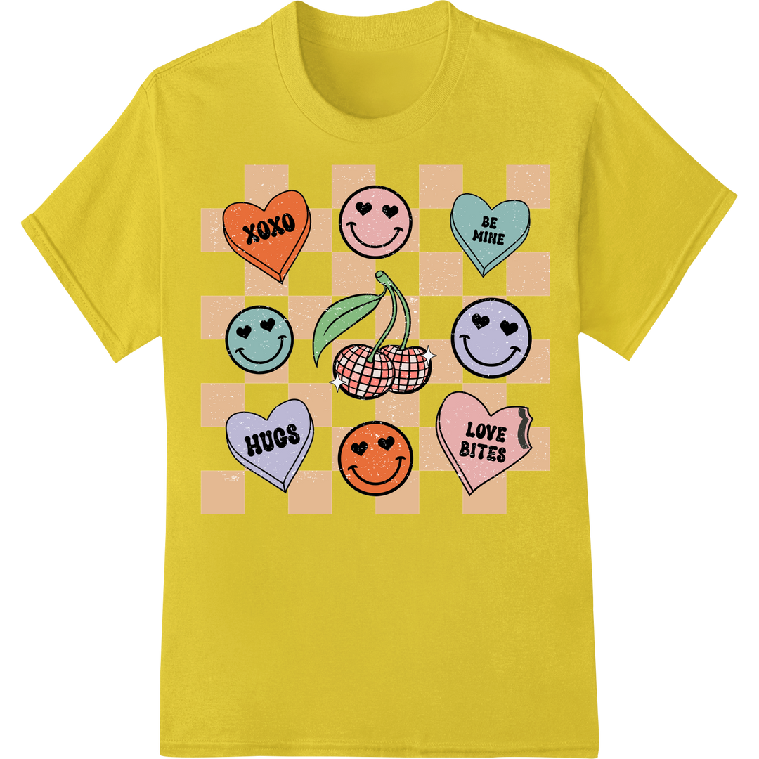 Retro Heart Emoji DTF Print for Valentine's Day Designs on yellow shirt - SUPERDTF-DTF Prints-DTF Transfers-Custom DTF Prints