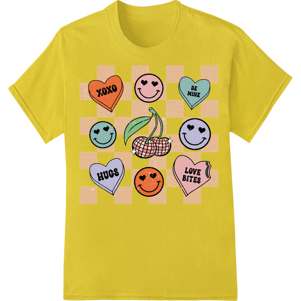 Retro Heart Emoji DTF Print for Valentine's Day Designs on yellow shirt - SUPERDTF-DTF Prints-DTF Transfers-Custom DTF Prints