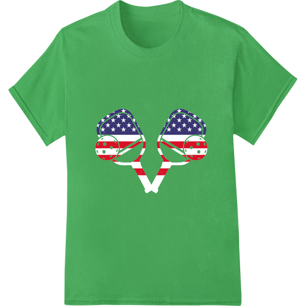 Patriotic Pickleball Paddles American Flag DTF Print on green shirt - SUPERDTF-DTF Prints-DTF Transfers-Custom DTF Prints