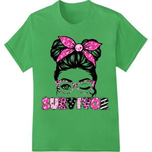 Pink Survivor Bandana Bow - Breast Cancer Awareness DTF on green shirt - SUPERDTF-DTF Prints-DTF Transfers-Custom DTF Prints