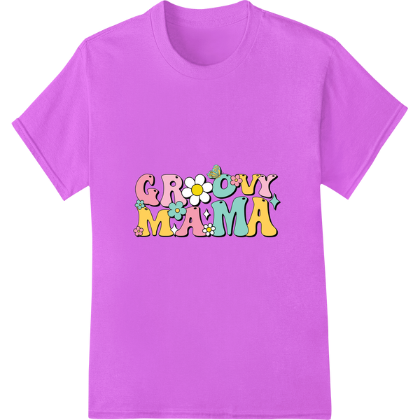 Groovy Mama Retro Floral DTF Print Heat Transfer on purple shirt - SUPERDTF-DTF Prints-DTF Transfers-Custom DTF Prints