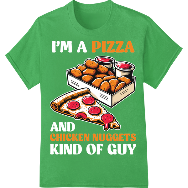 Mouthwatering Pizza Chicken Nuggets DTF Print Heat Transfer on green shirt - SUPERDTF-DTF Prints-DTF Transfers-Custom DTF Prints