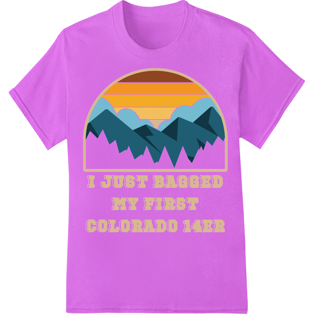 I Conquered My 1st Colorado 14er - Hiking Victory DTF Print on purple shirt - SUPERDTF-DTF Prints-DTF Transfers-Custom DTF Prints