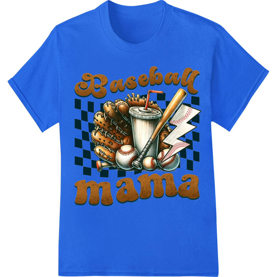 Vintage Baseball Mama Heat Transfer - Trendy Sports Mom DTF Print on blue shirt - SUPERDTF-DTF Prints-DTF Transfers-Custom DTF Prints