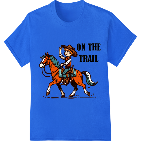 Ride into Adventure with this Western Cowgirl DTF Print on blue shirt - SUPERDTF-DTF Prints-DTF Transfers-Custom DTF Prints