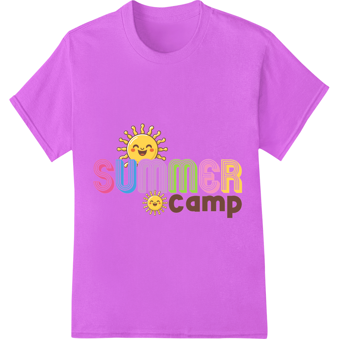 Sunny Smiles: Colorful Summer Camp DTF Print Heat Transfer on purple shirt - SUPERDTF-DTF Prints-DTF Transfers-Custom DTF Prints