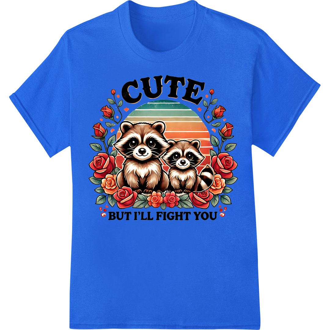 Fierce & Fun Raccoon DTF Print: 'Cute But I'll Fight You' on blue shirt - SUPERDTF-DTF Prints-DTF Transfers-Custom DTF Prints