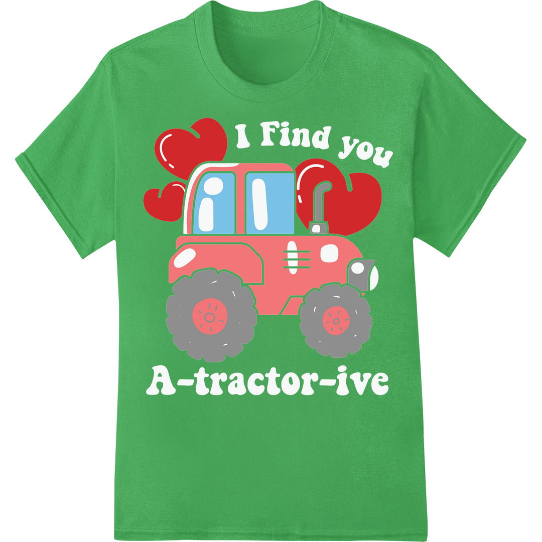 Adorable Valentine's Day Tractor Heat Transfer Print on green shirt - SUPERDTF-DTF Prints-DTF Transfers-Custom DTF Prints