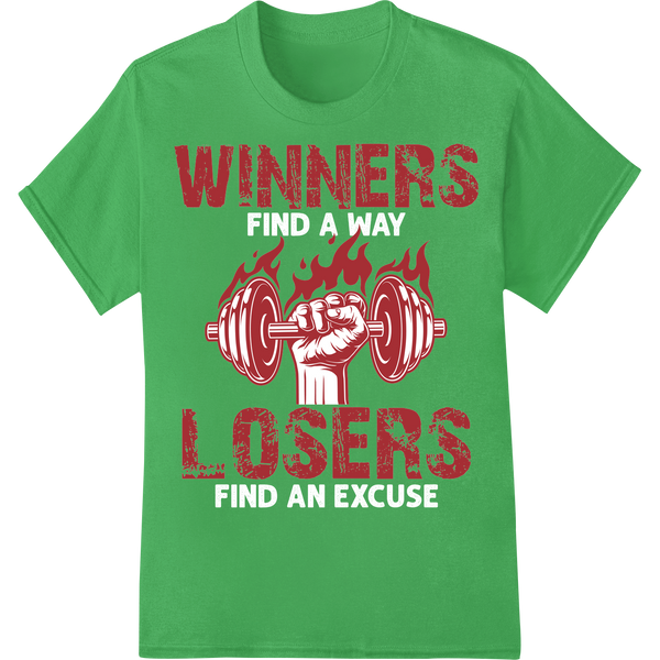 Bold 'Winners Losers' Gym Motivation DTF Print Heat Transfer on green shirt - SUPERDTF-DTF Prints-DTF Transfers-Custom DTF Prints