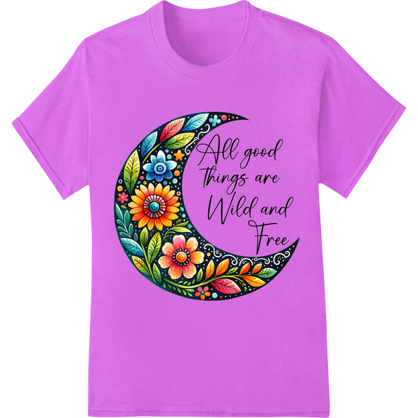 Vibrant Floral Hippie DTF Print Heat Transfer | Wild & Free on purple shirt - SUPERDTF-DTF Prints-DTF Transfers-Custom DTF Prints