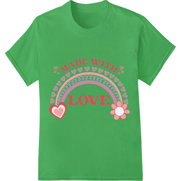 Heartwarming 'Made With Love' Valentine's Day DTF Print on green shirt - SUPERDTF-DTF Prints-DTF Transfers-Custom DTF Prints