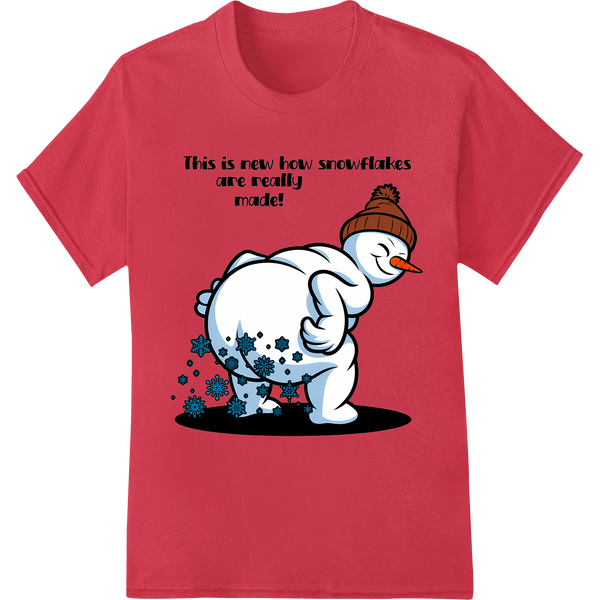 Snowman's Secret: How Snowflakes Are Really Made | DTF Print on red shirt - SUPERDTF-DTF Prints-DTF Transfers-Custom DTF Prints