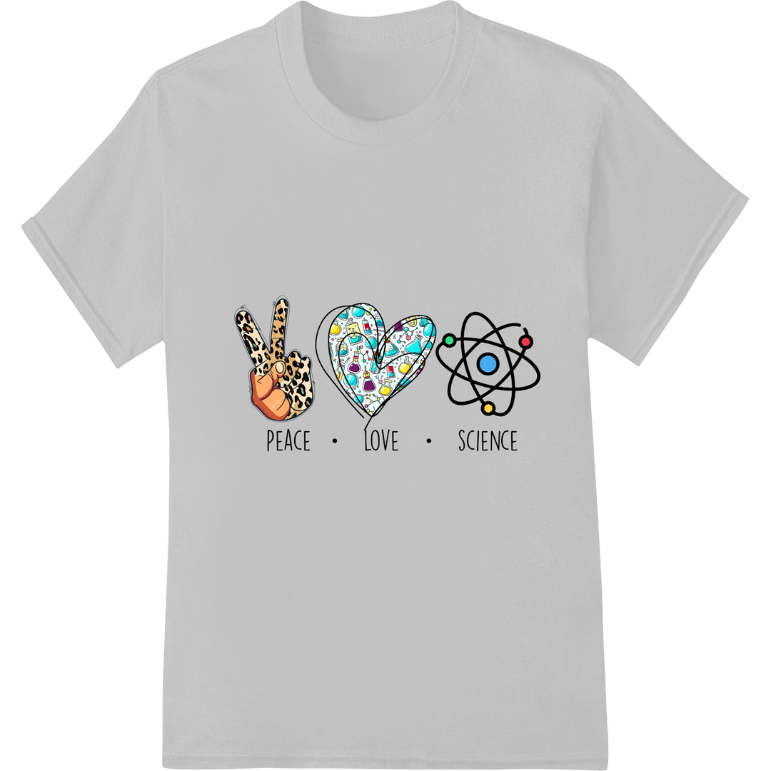 Inspire with Science: Peace, Love, and Knowledge DTF Print on white shirt - SUPERDTF-DTF Prints-DTF Transfers-Custom DTF Prints