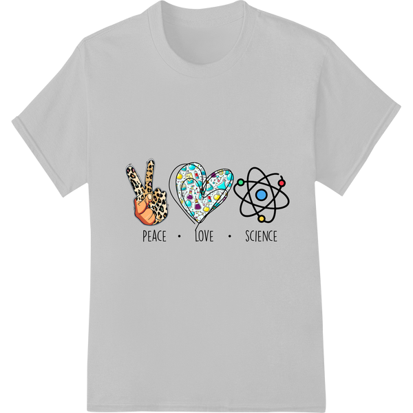 Inspire with Science: Peace, Love, and Knowledge DTF Print on white shirt - SUPERDTF-DTF Prints-DTF Transfers-Custom DTF Prints