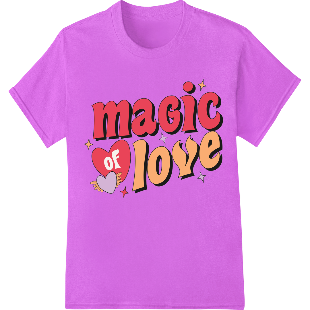 Retro 'Magic of Love' Valentine's Day DTF Print Transfer on purple shirt - SUPERDTF-DTF Prints-DTF Transfers-Custom DTF Prints