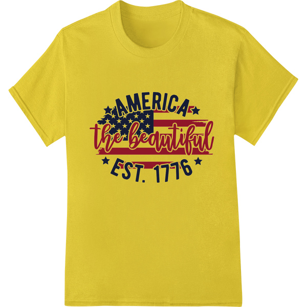 Vintage Patriotic "AMERICA the beautiful EST. 1776" DTF Print on yellow shirt - SUPERDTF-DTF Prints-DTF Transfers-Custom DTF Prints