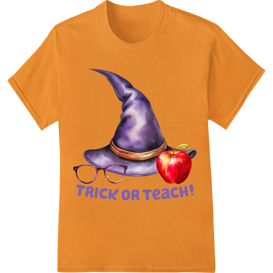 Trick or Teach! Spooky Educator Halloween DTF Print on orange shirt - SUPERDTF-DTF Prints-DTF Transfers-Custom DTF Prints