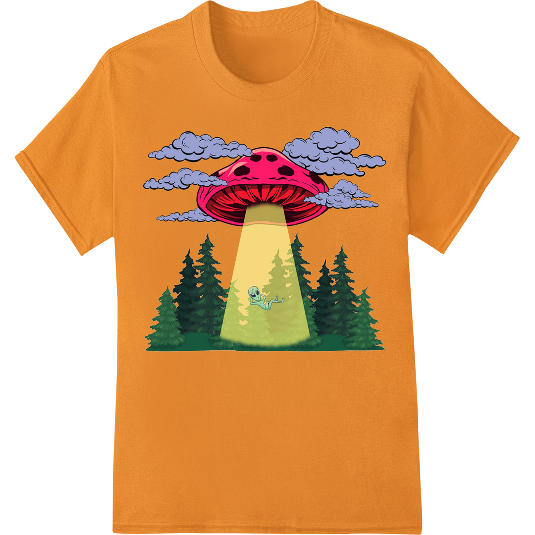 Quirky Alien Mushroom UFO Halloween DTF Print Heat Transfer on orange shirt - SUPERDTF-DTF Prints-DTF Transfers-Custom DTF Prints