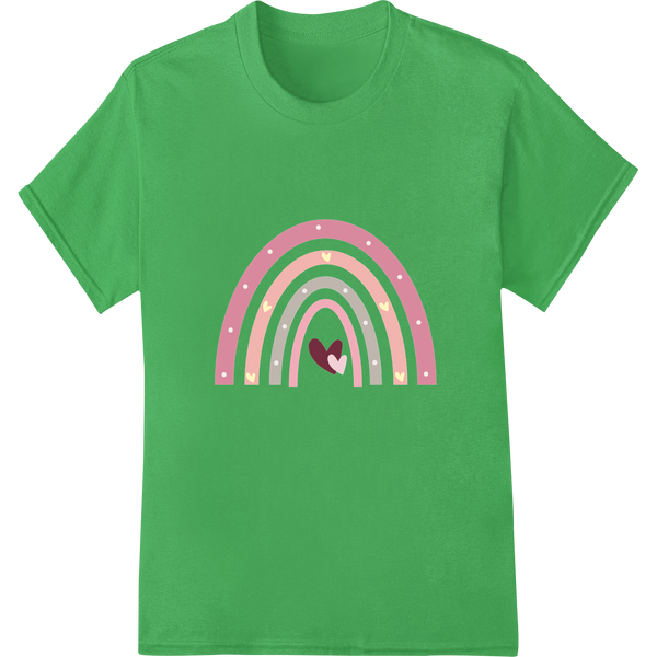 Pastel Rainbow Heart: Vibrant Valentine's Day DTF Print on green shirt - SUPERDTF-DTF Prints-DTF Transfers-Custom DTF Prints