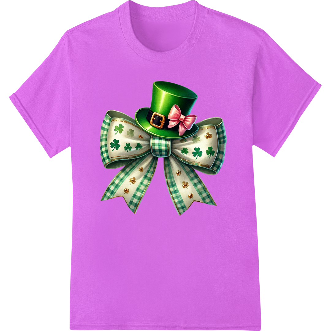 Elegant Shamrock Bow: Stylish St. Patrick's Day DTF Print on purple shirt - SUPERDTF-DTF Prints-DTF Transfers-Custom DTF Prints