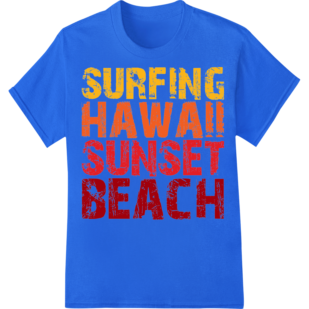 Retro Hawaiian Surf Vibes: Bold DTF Print Heat Transfer on blue shirt - SUPERDTF-DTF Prints-DTF Transfers-Custom DTF Prints