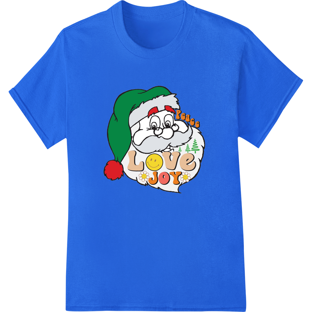 Jolly Santa 'Love Christmas Joy' DTF Print Heat Transfer on blue shirt - SUPERDTF-DTF Prints-DTF Transfers-Custom DTF Prints