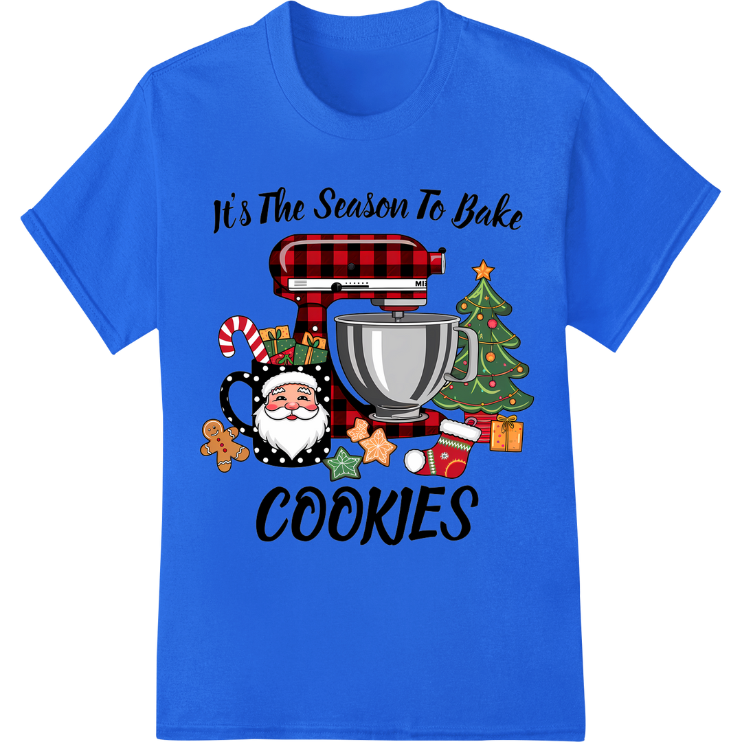 Festive 'It's The Season To Bake COOKIES' Christmas DTF Print on blue shirt - SUPERDTF-DTF Prints-DTF Transfers-Custom DTF Prints