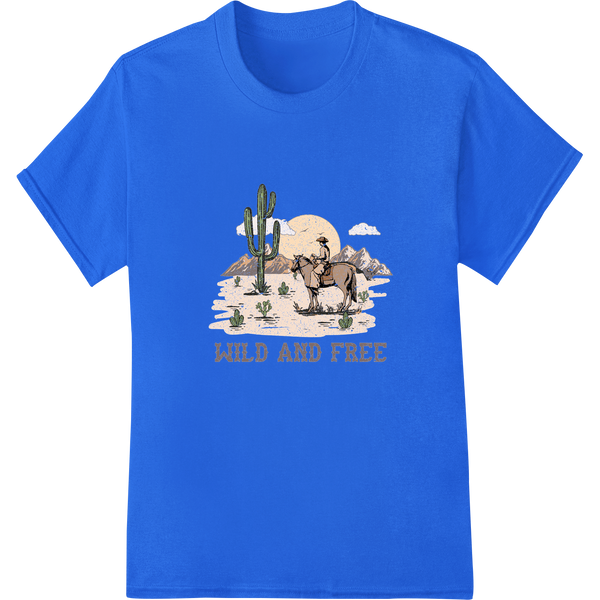 Retro Cowboy Desert Adventure DTF Print Heat Transfer on blue shirt - SUPERDTF-DTF Prints-DTF Transfers-Custom DTF Prints