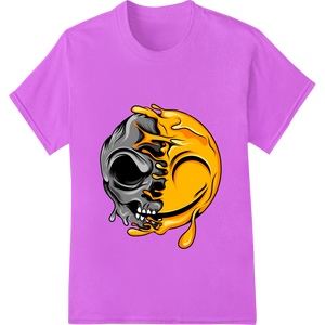 Flaming Skull Yin-Yang: Edgy Balance Heat Transfer Print enhanced with professional innovative apparel printing