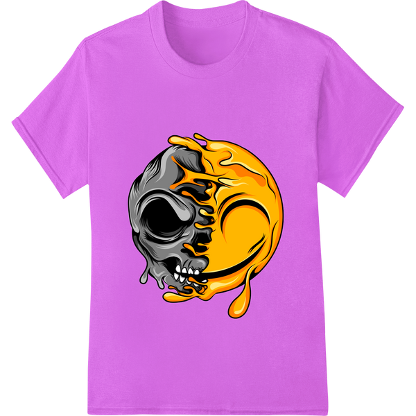 Flaming Skull Yin-Yang: Edgy Balance Heat Transfer Print enhanced with professional innovative apparel printing