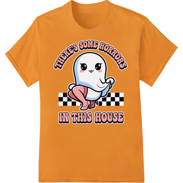 Adorable Ghost: Cute Halloween Horror Cartoon Design on orange shirt - SUPERDTF-DTF Prints-DTF Transfers-Custom DTF Prints