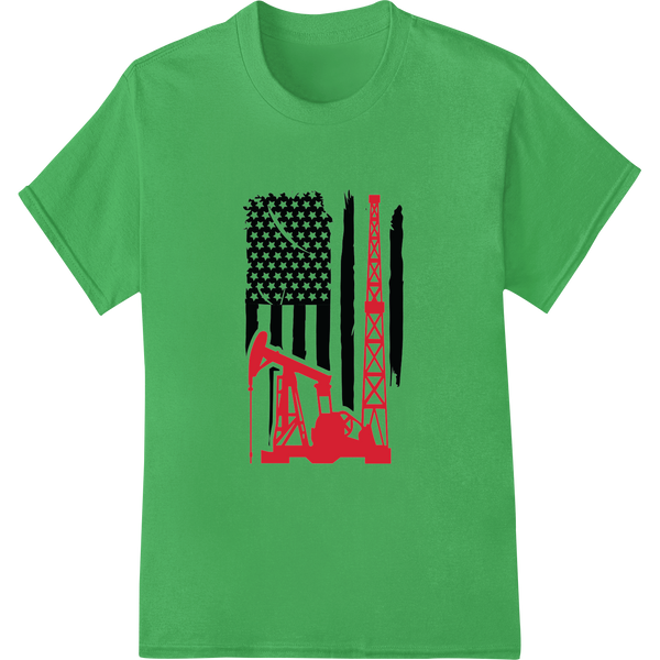 American Oil Rig Flag Patriotic DTF Heat Transfer Print on green shirt - SUPERDTF-DTF Prints-DTF Transfers-Custom DTF Prints