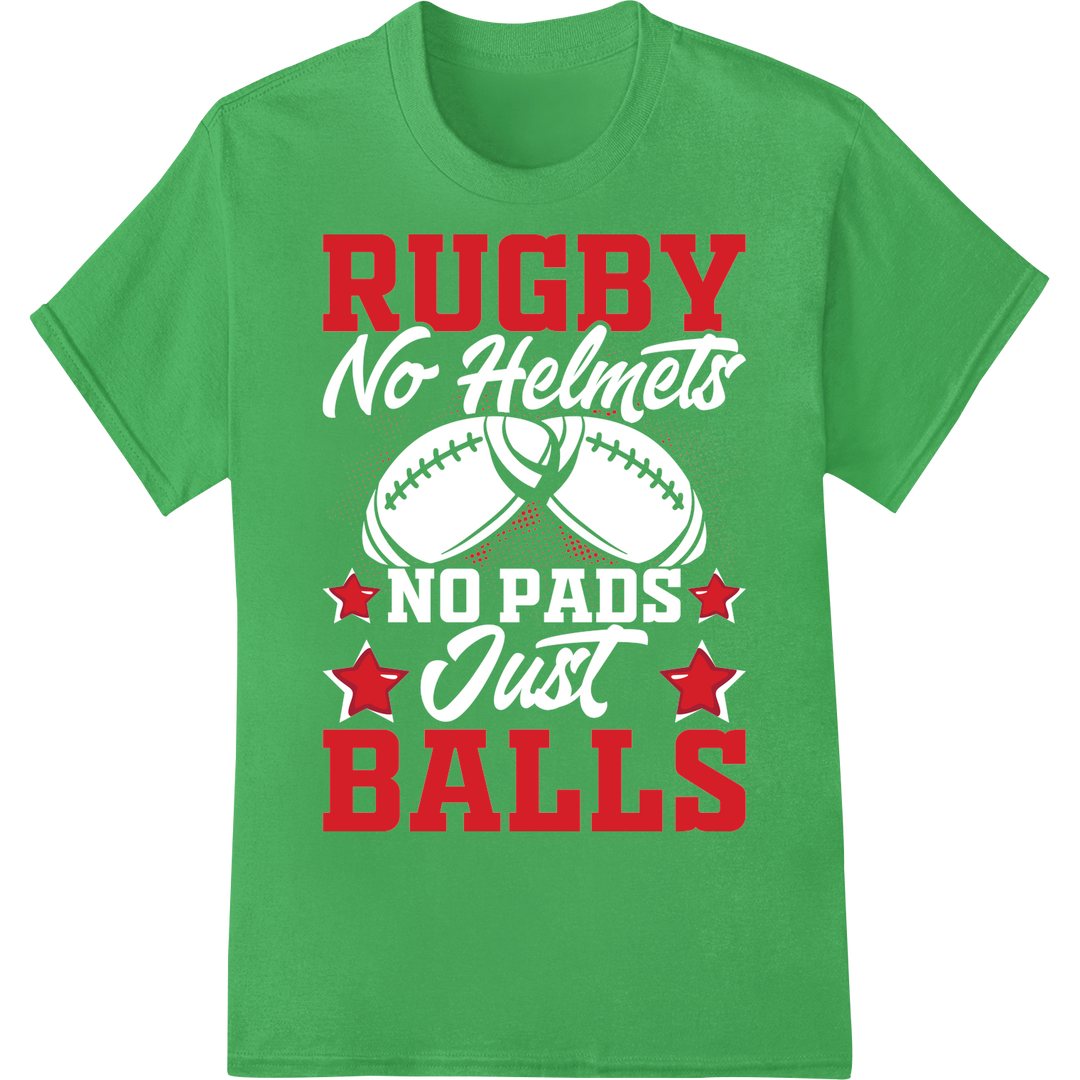 Bold Rugby Balls DTF Print Heat Transfer | Sports Fan Gear on green shirt - SUPERDTF-DTF Prints-DTF Transfers-Custom DTF Prints