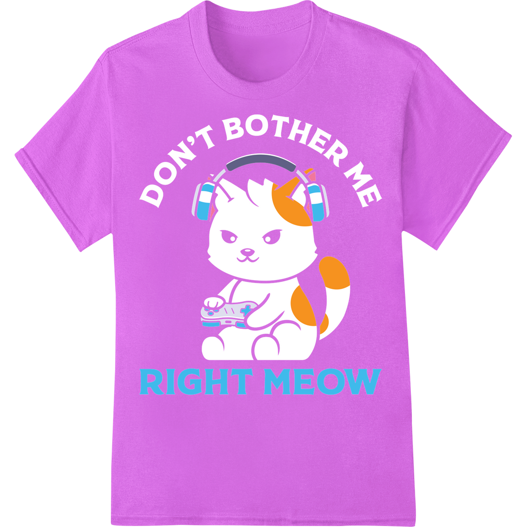 Witty Cat Pun Heat Transfer: 'RIGHT MEOW' | Perfect for Cat Lovers on purple shirt - SUPERDTF-DTF Prints-DTF Transfers-Custom DTF Prints