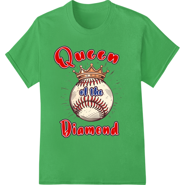 Vintage Crowned Baseball 'Queen of the Diamond' DTF Print on green shirt - SUPERDTF-DTF Prints-DTF Transfers-Custom DTF Prints