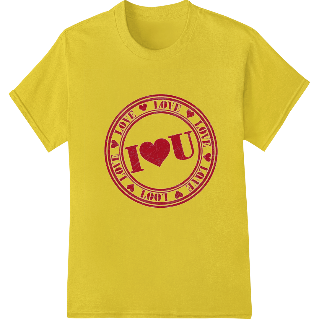 Express Your Love with Our 'I❤U' Stamp Design DTF Print on yellow shirt - SUPERDTF-DTF Prints-DTF Transfers-Custom DTF Prints