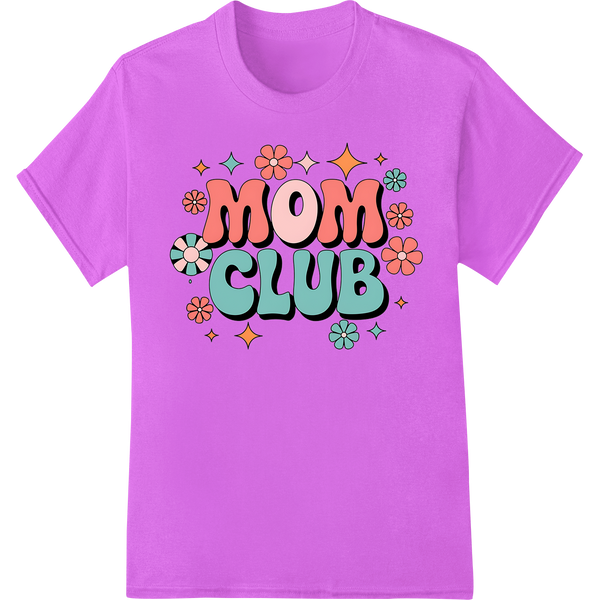 Retro 'MOM CLUB' DTF Print Heat Transfer - Mother's Day Gift on purple shirt - SUPERDTF-DTF Prints-DTF Transfers-Custom DTF Prints