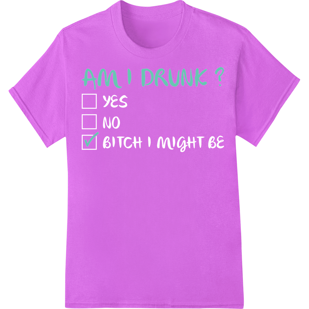 Playful 'Am I Drunk?' DTF Print Heat Transfer - Funny Humor on purple shirt - SUPERDTF-DTF Prints-DTF Transfers-Custom DTF Prints