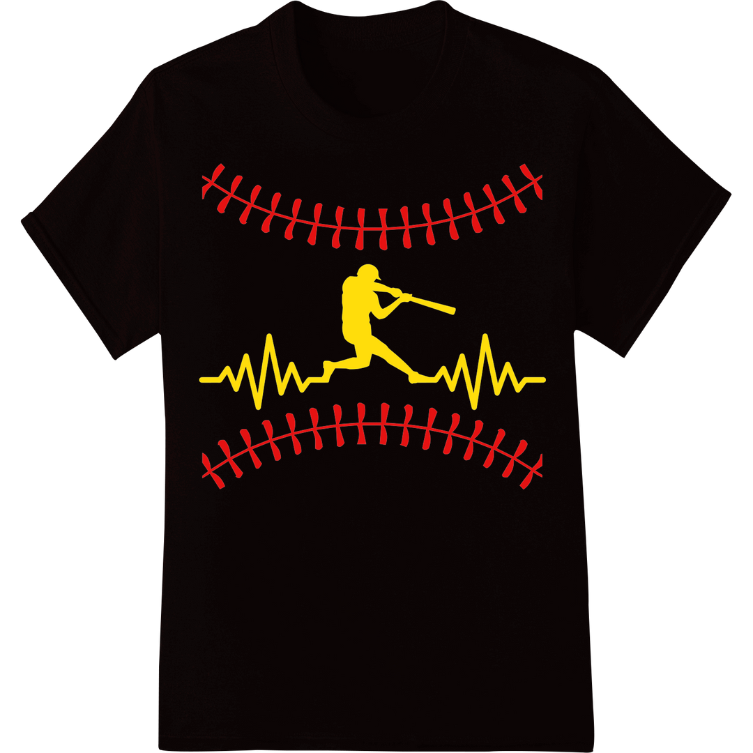 Electrifying Baseball Heartbeat DTF Print Heat Transfer on black shirt - SUPERDTF-DTF Prints-DTF Transfers-Custom DTF Prints