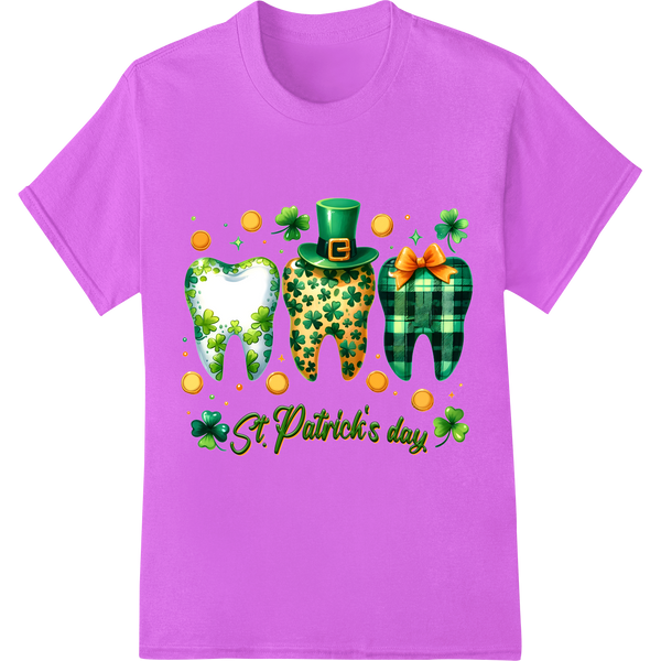 Festive Green Teeth & Clovers St. Patrick's Day DTF Print on purple shirt - SUPERDTF-DTF Prints-DTF Transfers-Custom DTF Prints