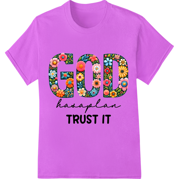 Vibrant 'God Trust It' Floral Faith DTF Print Heat Transfer on purple shirt - SUPERDTF-DTF Prints-DTF Transfers-Custom DTF Prints