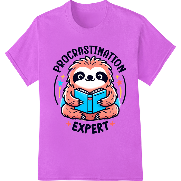 Sloth Procrastination Expert Funny Animal DTF Print Transfer on purple shirt - SUPERDTF-DTF Prints-DTF Transfers-Custom DTF Prints